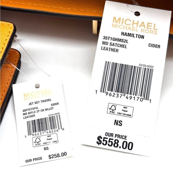Michael Kors Medium Hamilton Leather Satchel Bag & Medium Bifold Wallet Cider - Picture 15 of 15